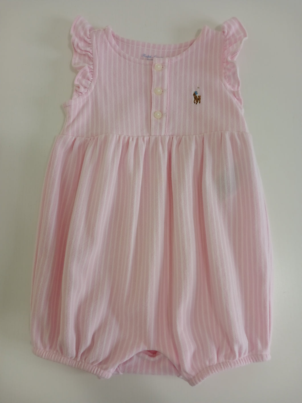 <b>Ralph Lauren</b> Pink Striped Oxford Romper