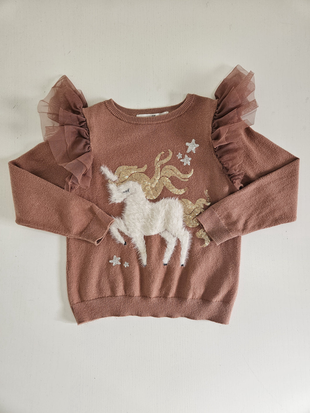 H&M • Frilly Sleeve Unicorn Sweater