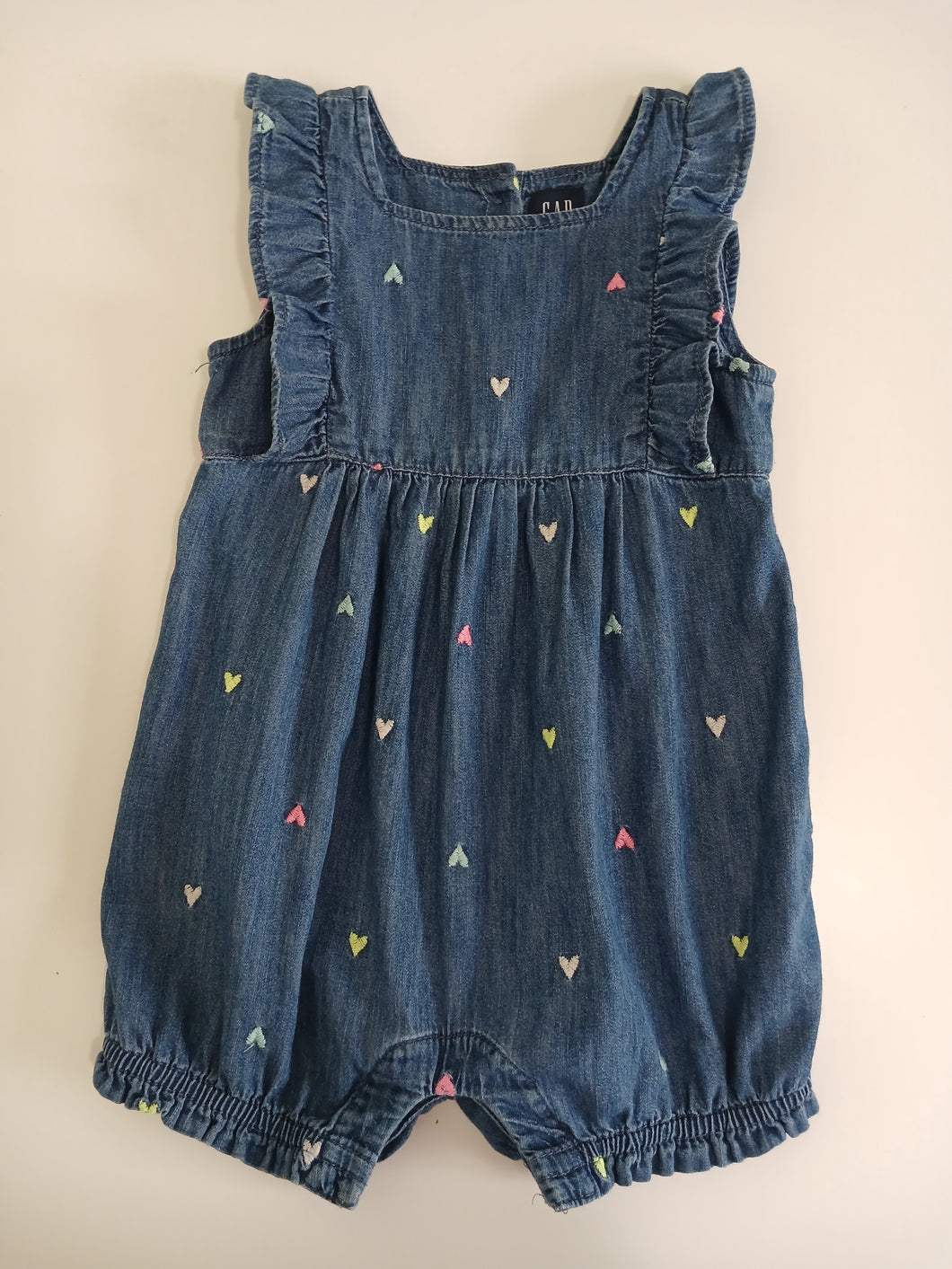 <b>Baby Gap</b> Denim Heart Embroidered Romper