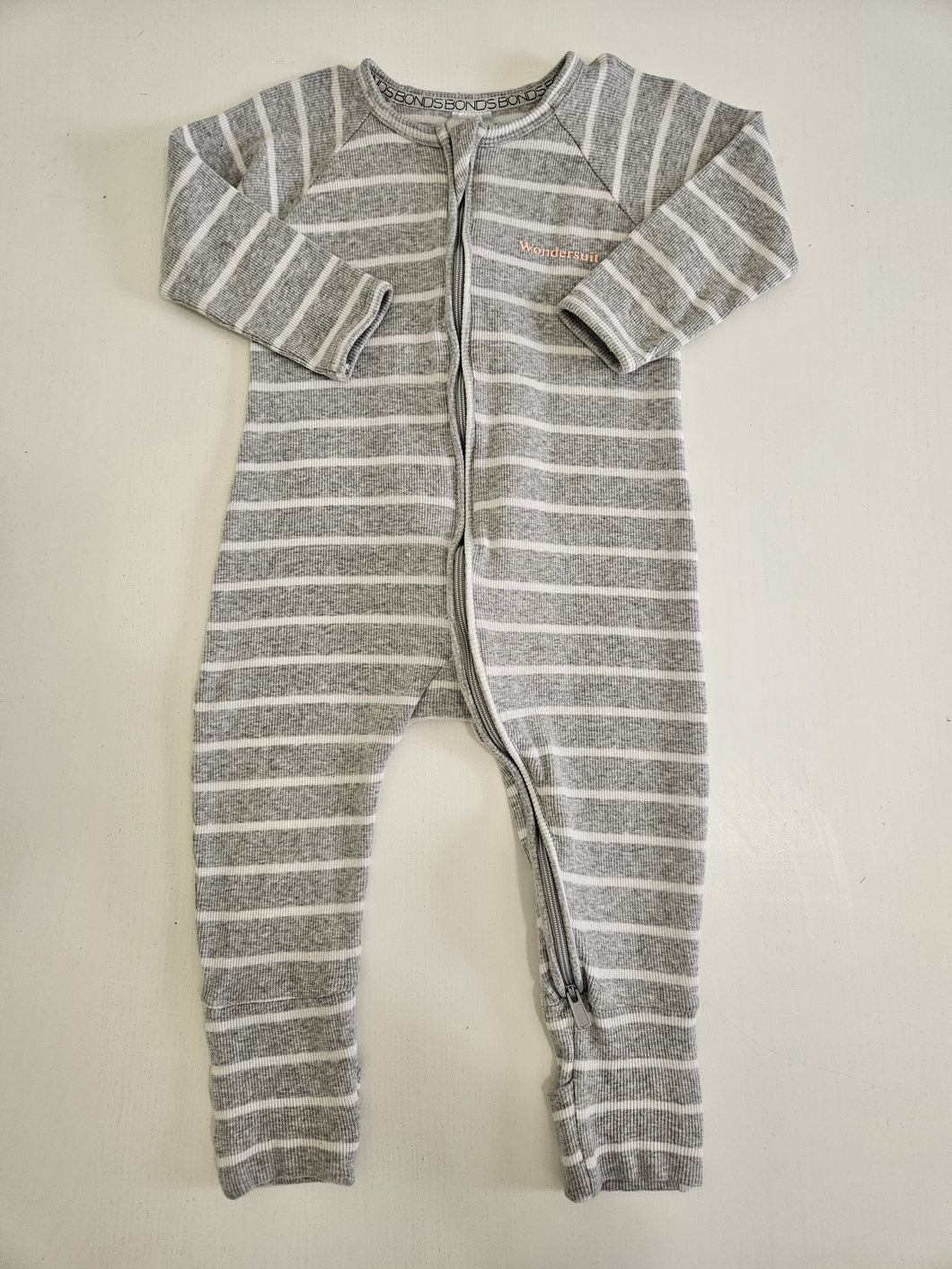 Bonds Wondersuit • Ribbed Striped Grey & White