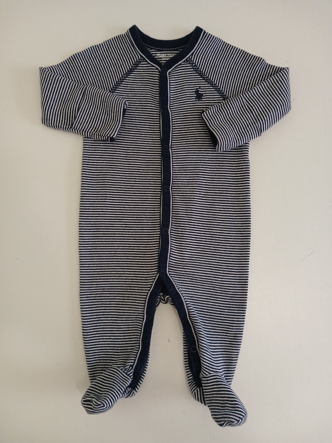 <b>Ralph Lauren</b> Navy Striped Footed Sleeper
